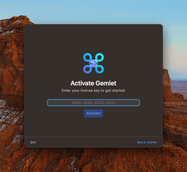 Gemlet license key activation